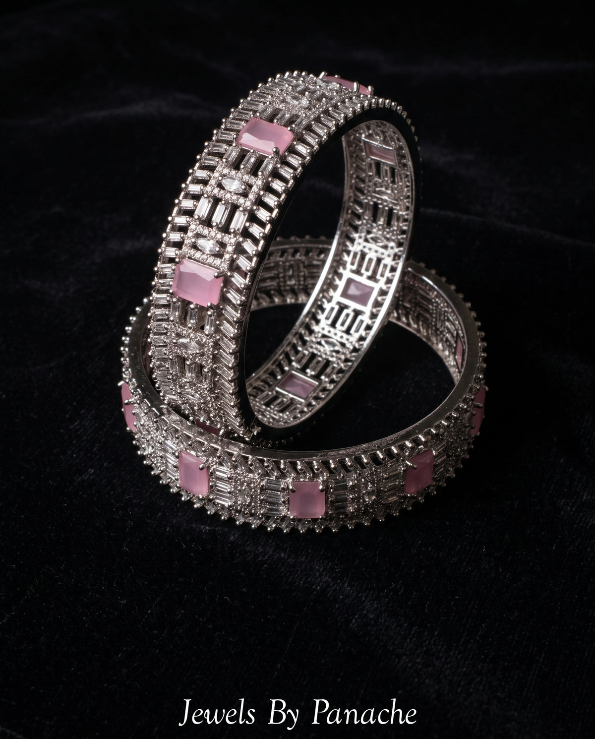 AD Cubic Zircon Bangles with Pink & Clear Stones | Diamond Finishbridal jewellery Australia