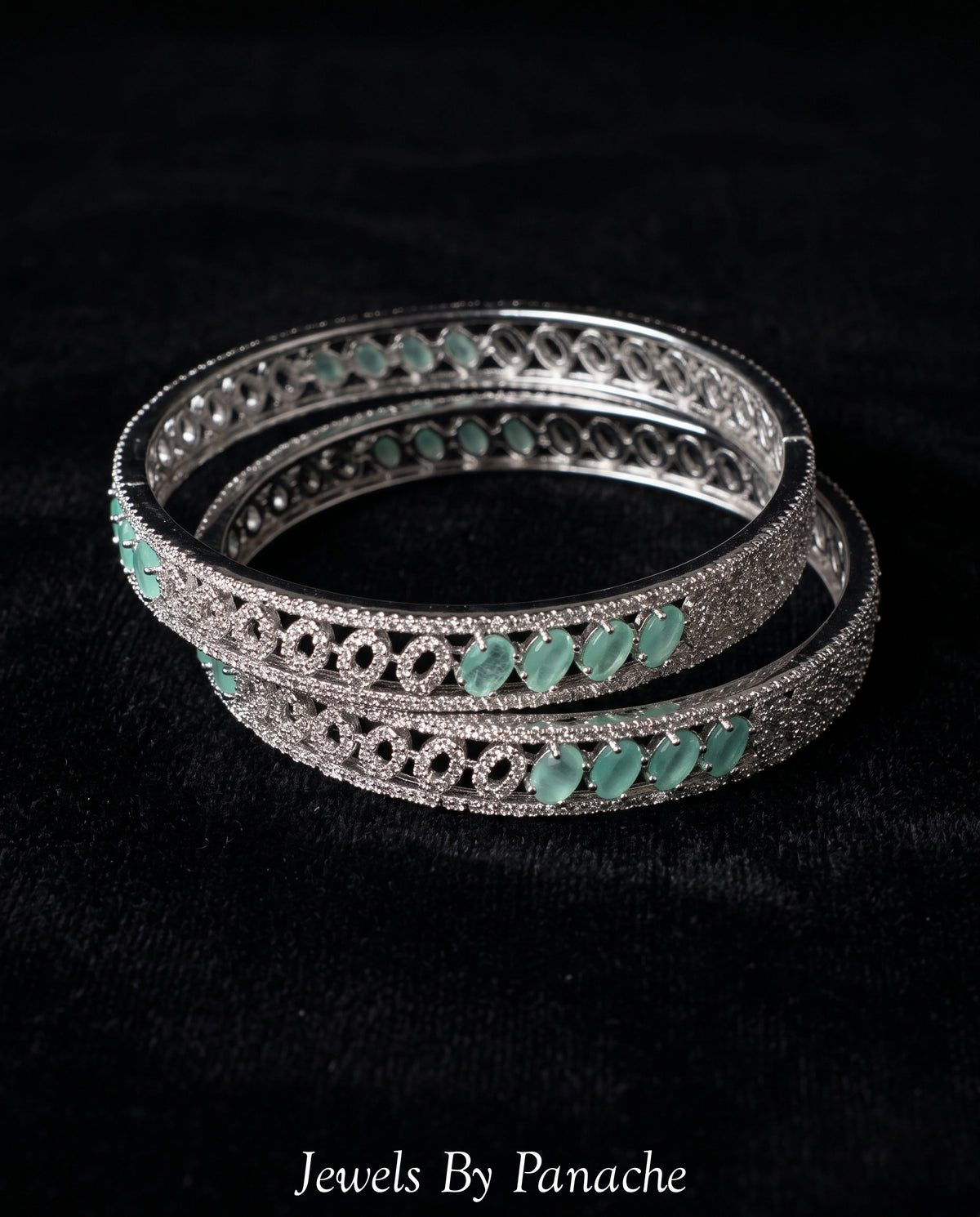 AD Cubic Zirconia Bangles with Mint Stones & Micro CZ Settingbridal jewellery Australia
