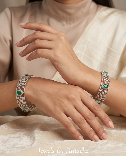 Emerald Grace AD cubic zircon green stone micro setting bangles for bridal jewellery Sydney Australia