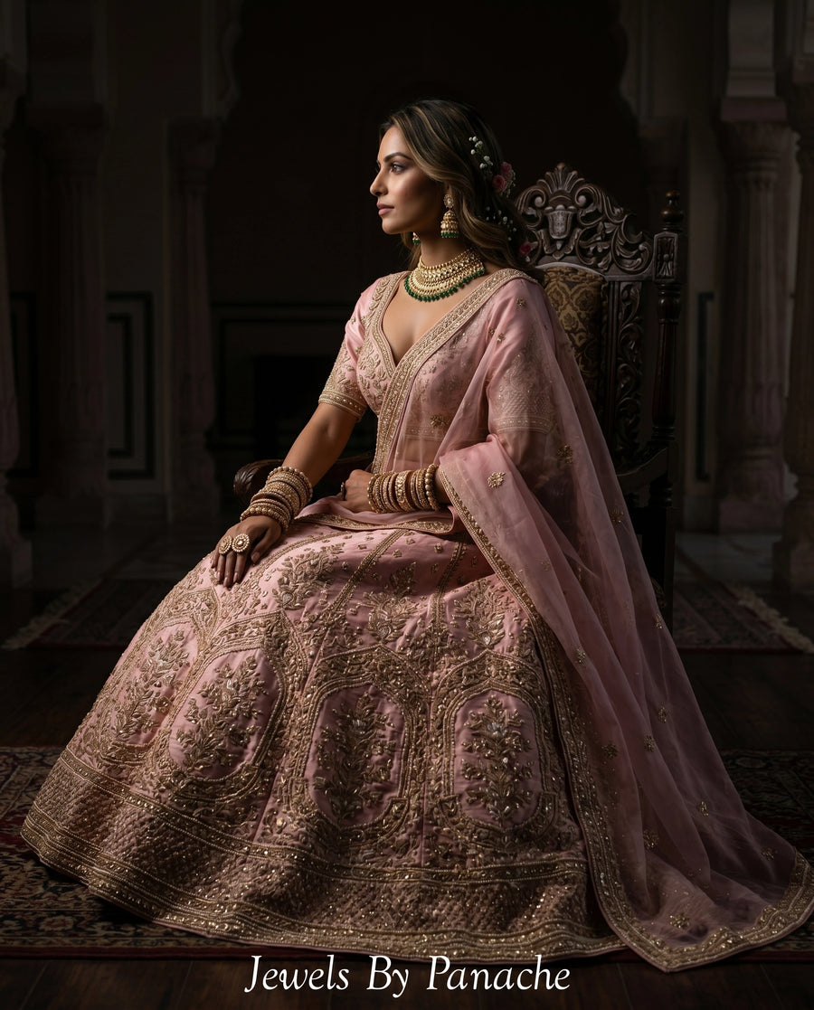 Aarohi Polki-Inspired Kundan Bridal Necklace Set with Green Stones styling inspiration