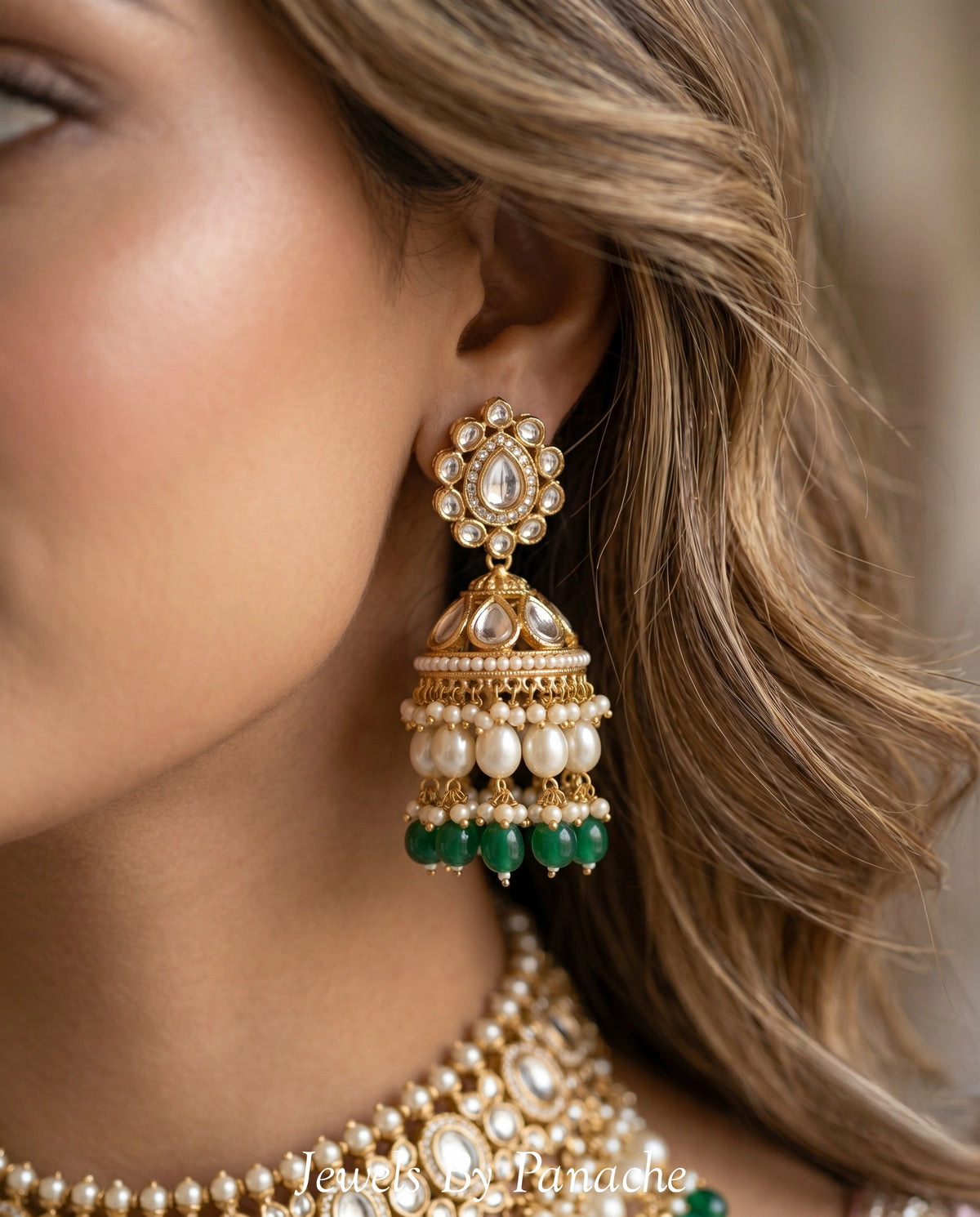 Aarohi Polki-Inspired Kundan Bridal Necklace Set with Green Stonesbridal jewellery Australia