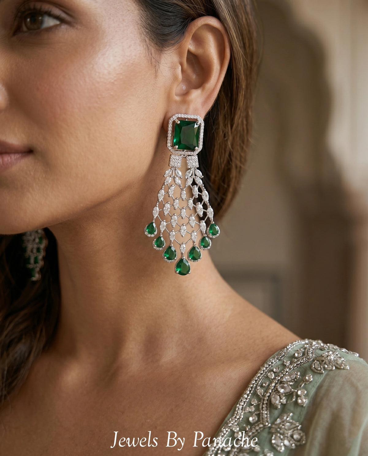Angela Emerald Green Layered AD Necklace Setbridal jewellery Australia