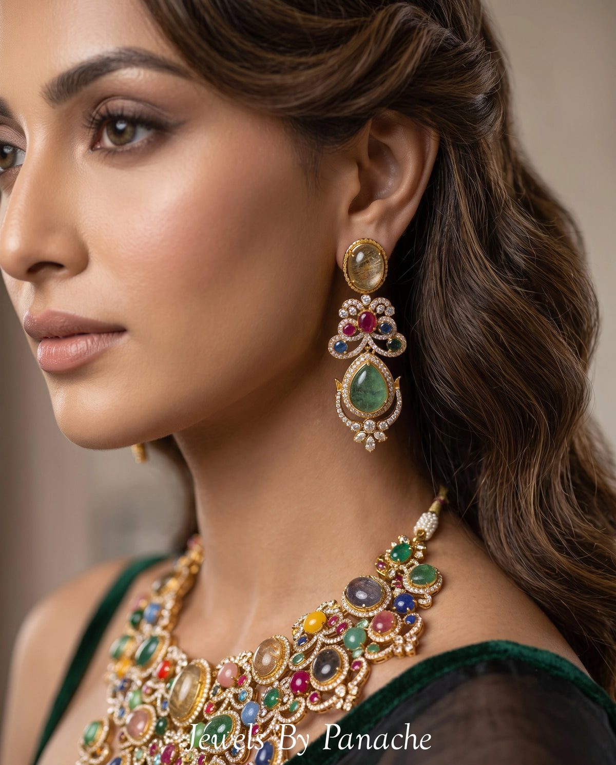 Bahaar Multicolour Stone Contemporary Necklacebridal jewellery Australia