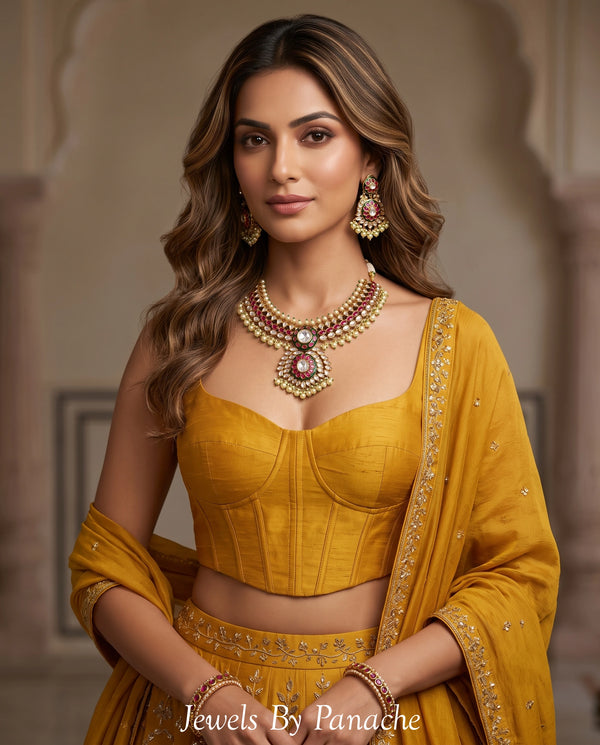 Divya Ruby Pink & Moissanite Bridal Necklace Set