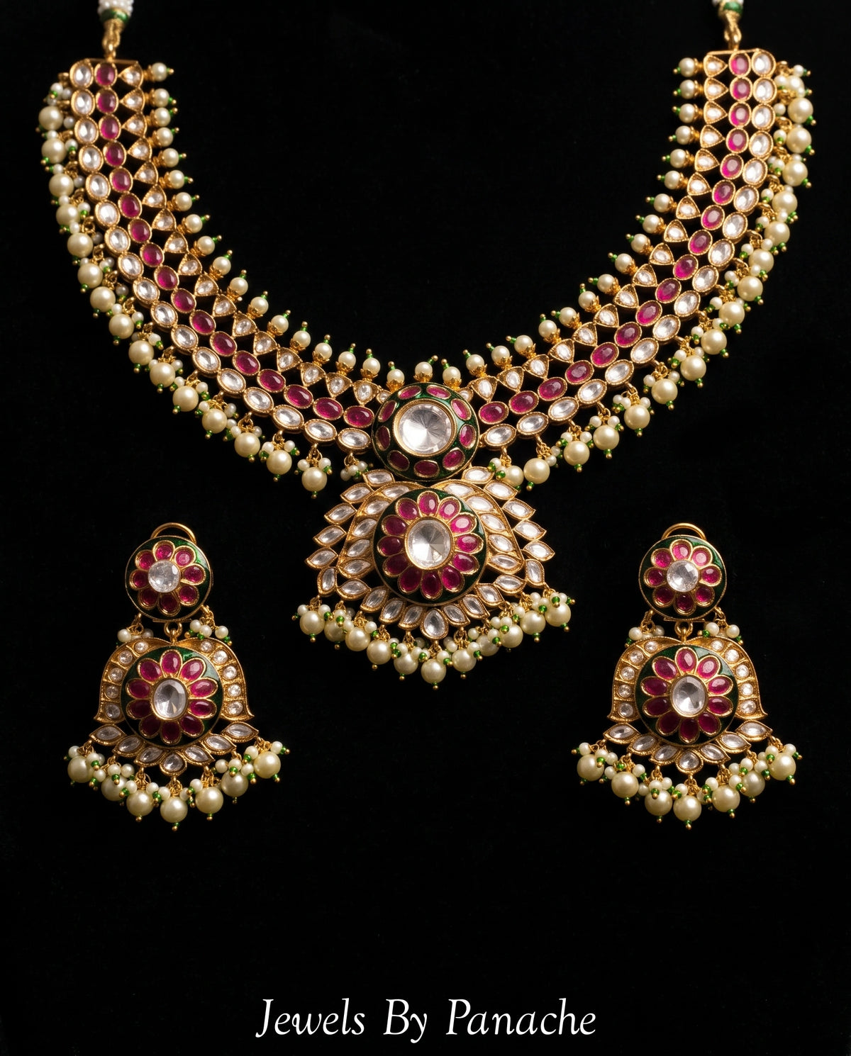 Divya Ruby Pink & Moissanite Bridal Necklace Setbridal jewellery Australia