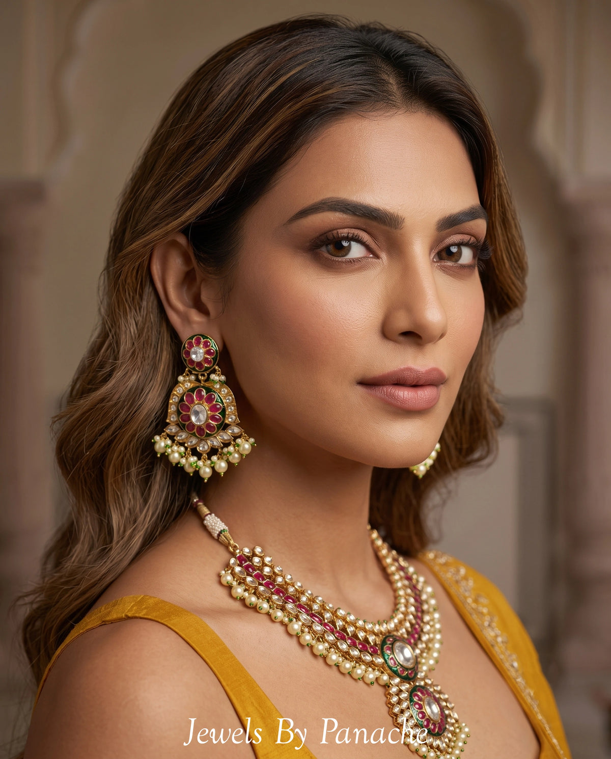 Divya Ruby Pink & Moissanite Bridal Necklace Setbridal jewellery Australia