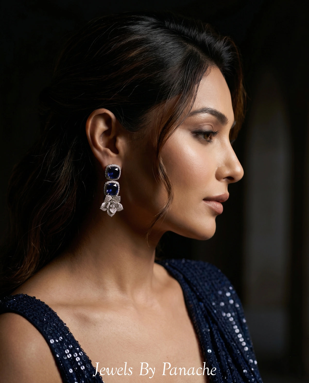 Elara Navy Blue CZ Bridal Necklace Set - AD Necklacebridal jewellery Australia