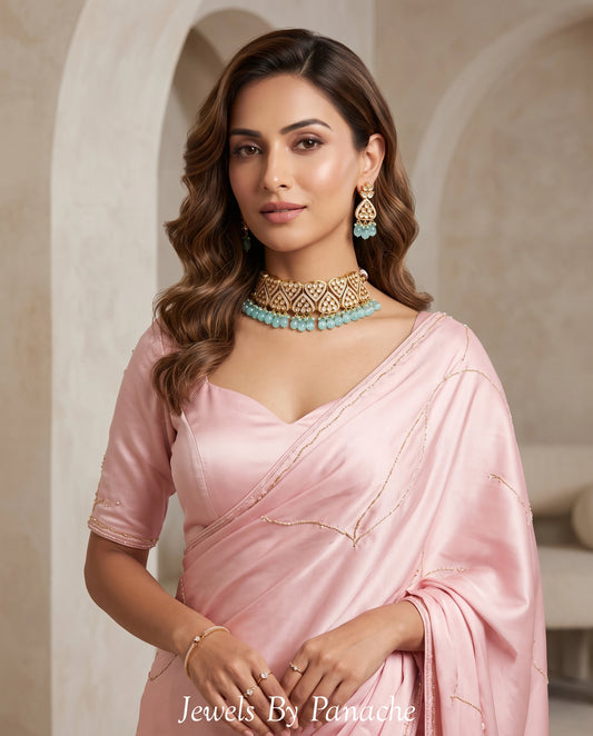 Firdaus Kundan bridal necklace with sky blue stone drops Sydney wedding jewellery