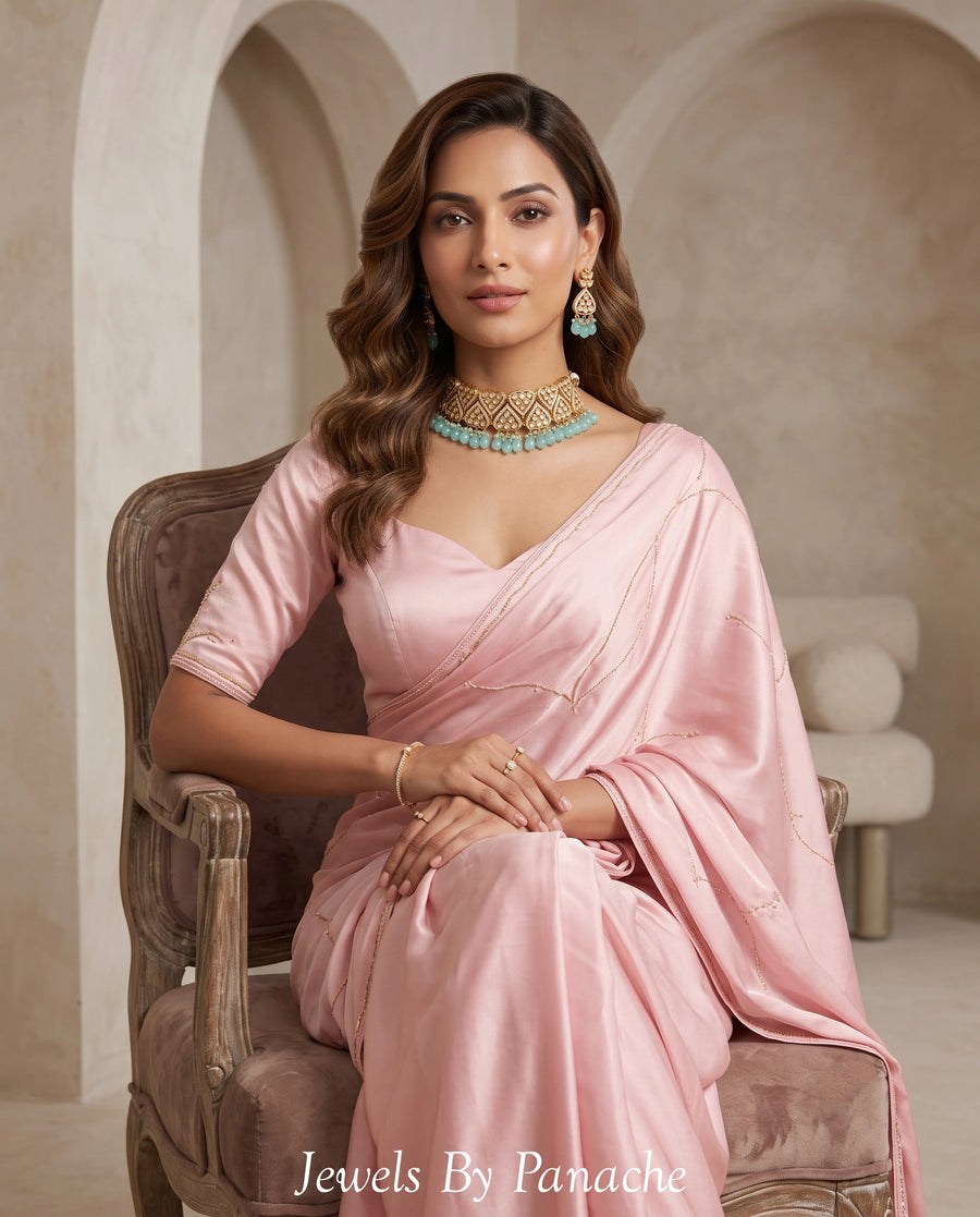 Firdaus Kundan Necklace with Sky Blue Stone Drops styling inspiration