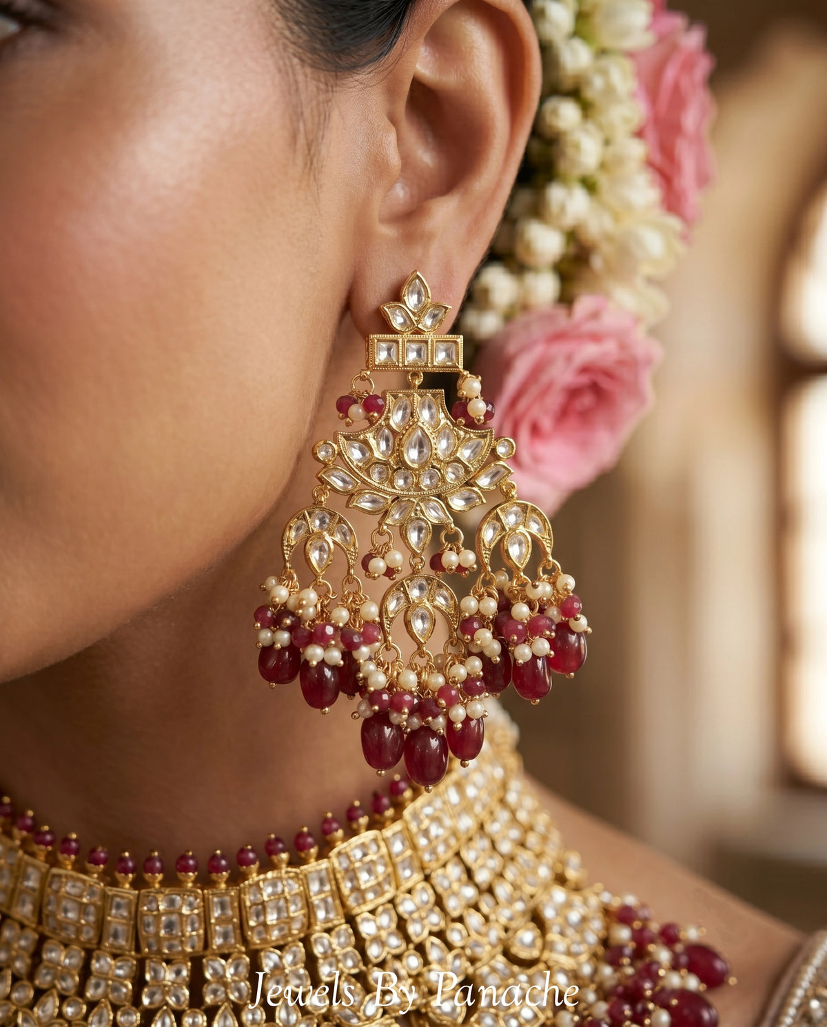 Sitara Kundan Bridal Necklace Set with Maroon Beadsbridal jewellery Australia