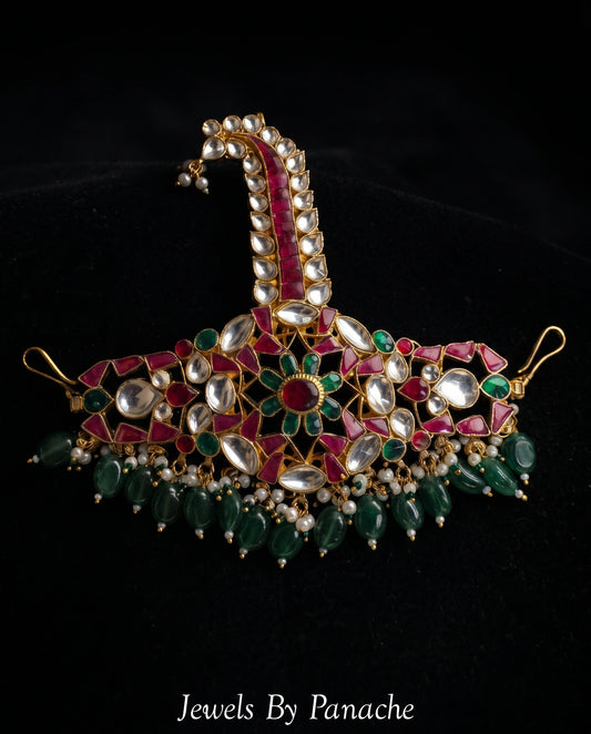 Royal Kundan Groom Kalgi with Emerald Green Drops