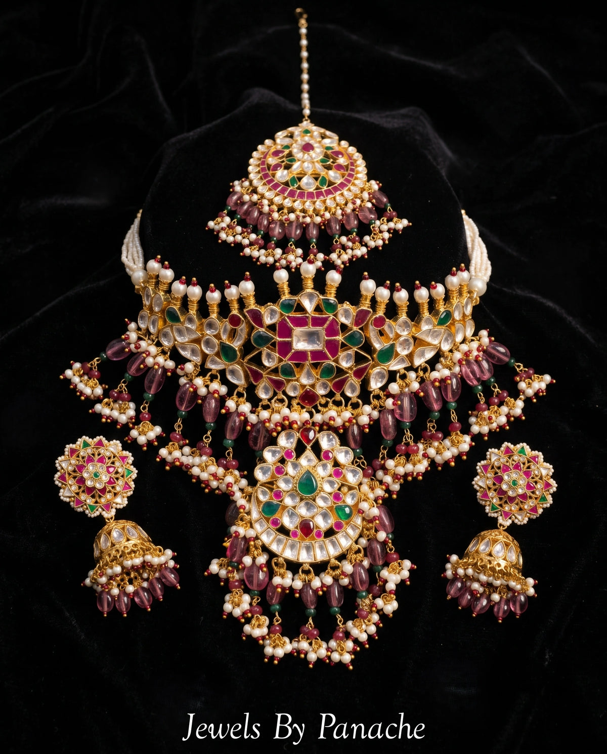 Rahmat Paachi Kundan Necklace Set with Red & Green Stonesbridal jewellery Australia