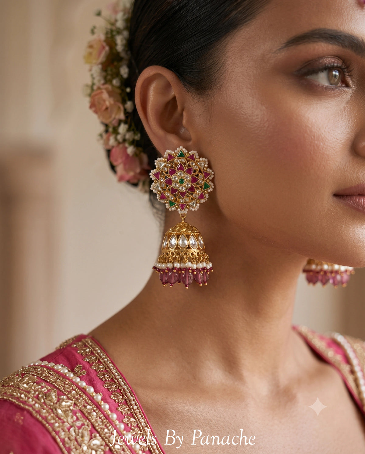 Rahmat Paachi Kundan Necklace Set with Red & Green Stonesbridal jewellery Australia