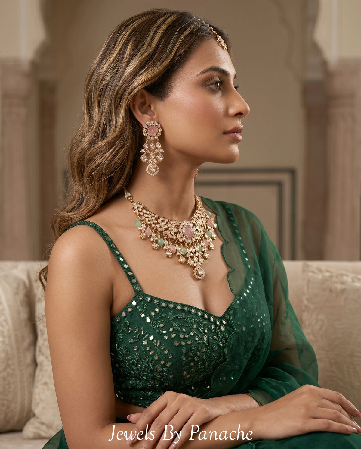 Rose Moissanite-Inspired Indian Wedding Necklace Setbridal jewellery Australia