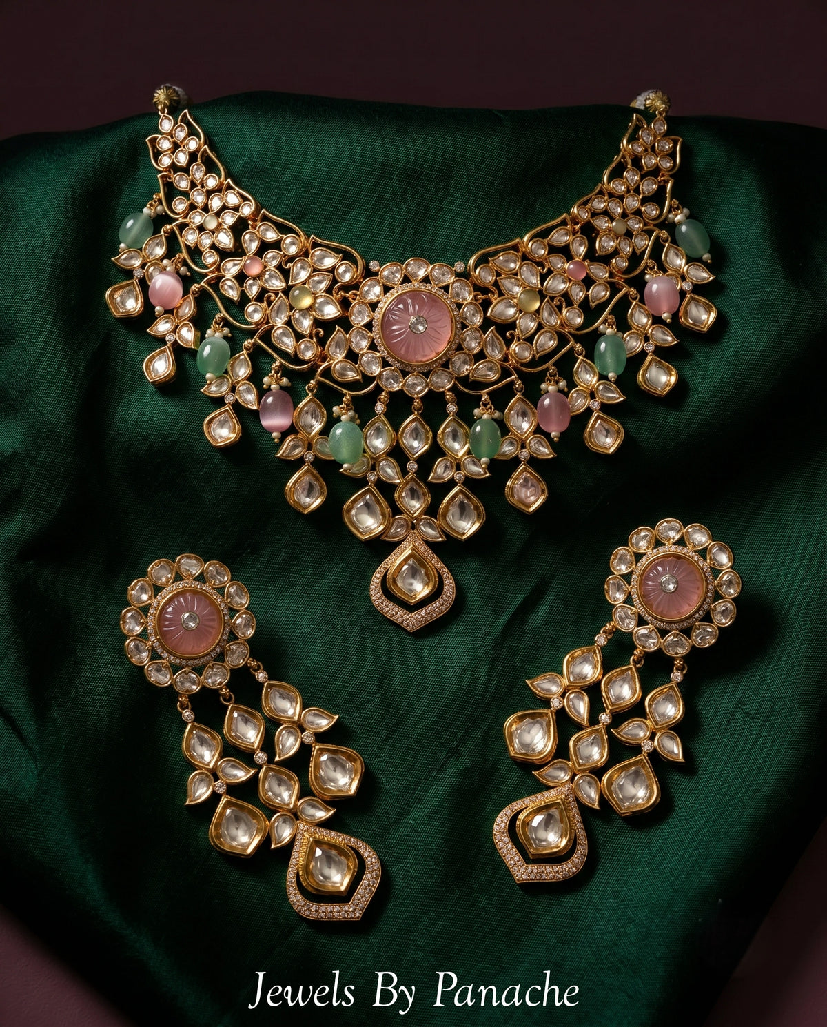 Rose Moissanite-Inspired Indian Wedding Necklace Setbridal jewellery Australia