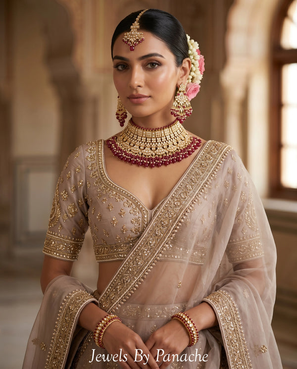 Sitara Kundan Bridal Necklace Set with Maroon Beads