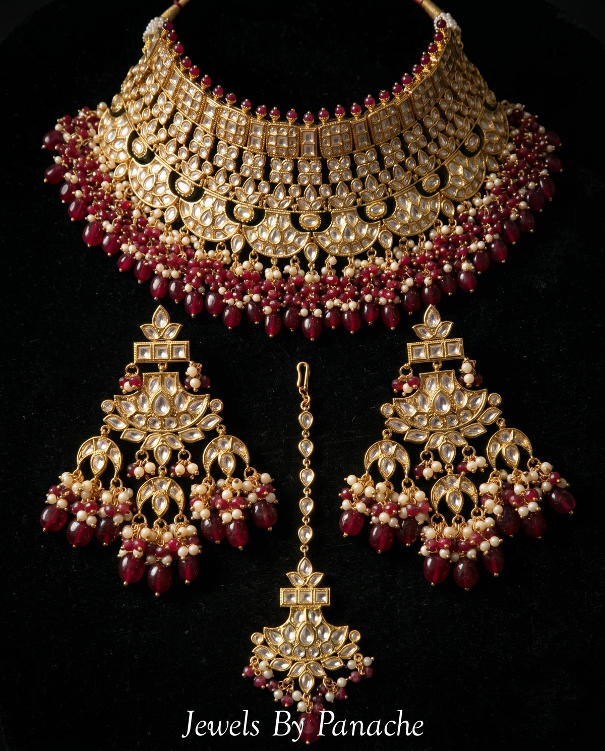 Sitara Kundan Bridal Necklace Set with Maroon Beadsbridal jewellery Australia
