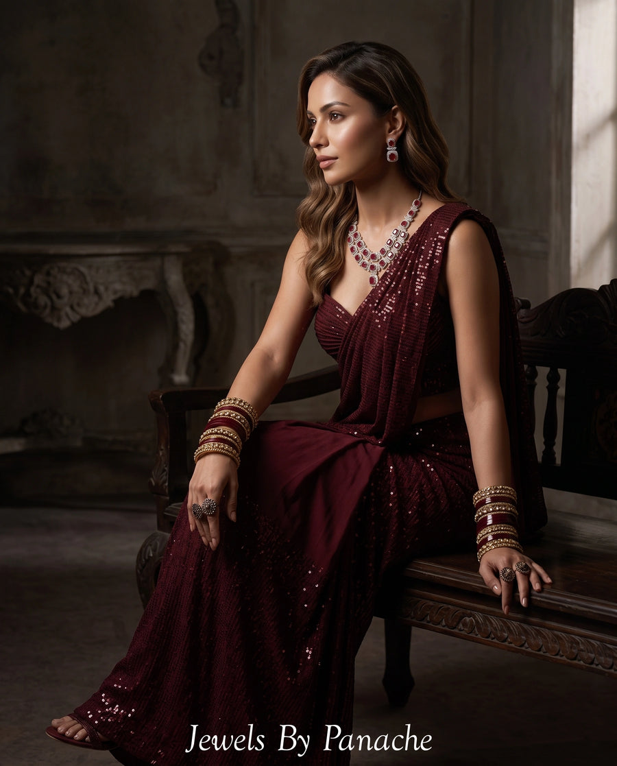Vivienne Layered American Diamond CZ Necklace Set styling inspiration