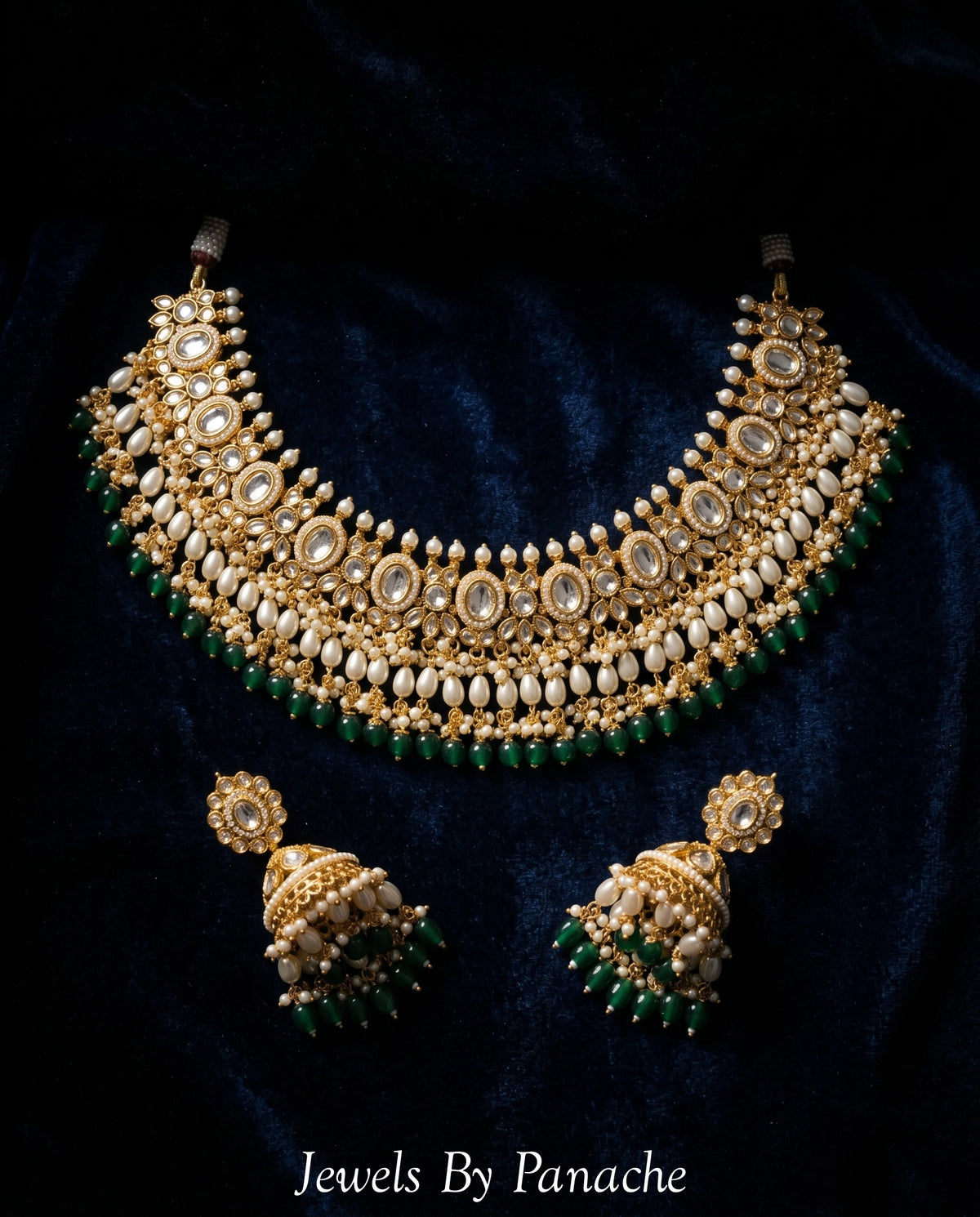 Aarohi Polki-Inspired Kundan Bridal Necklace Set with Green Stonesbridal jewellery Australia