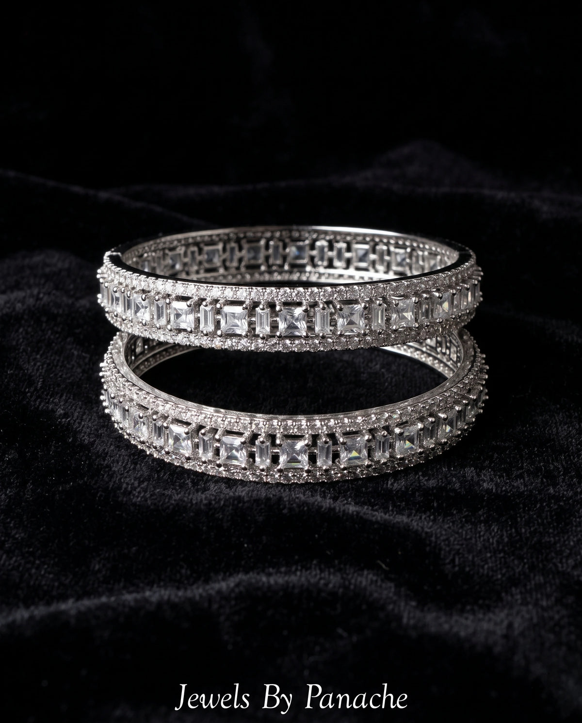 AD Cubic Zircon Claw-Set Bangles – Square & Rectangular Clear Stonesbridal jewellery Australia