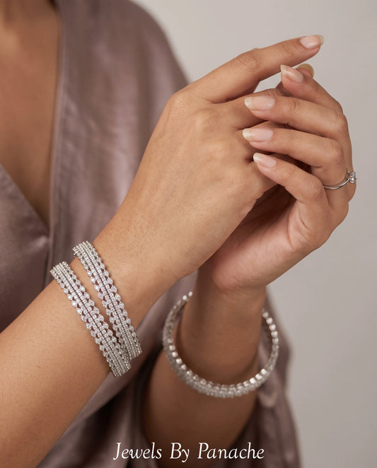 Luxury AD cubic zircon micro setting clear stone bangle for bridal jewellery and wedding wear in Sydney Australia