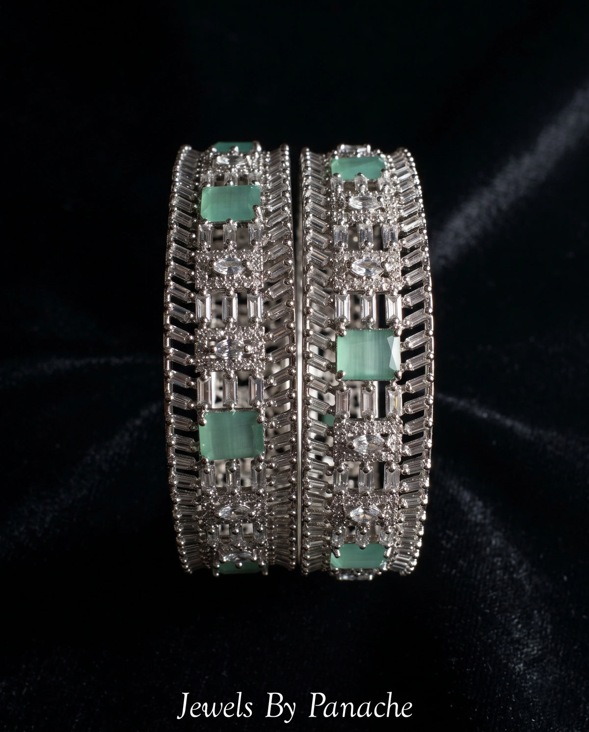 AD Cubic Zircon Bangles with Mint Green & Clear Stonesbridal jewellery Australia
