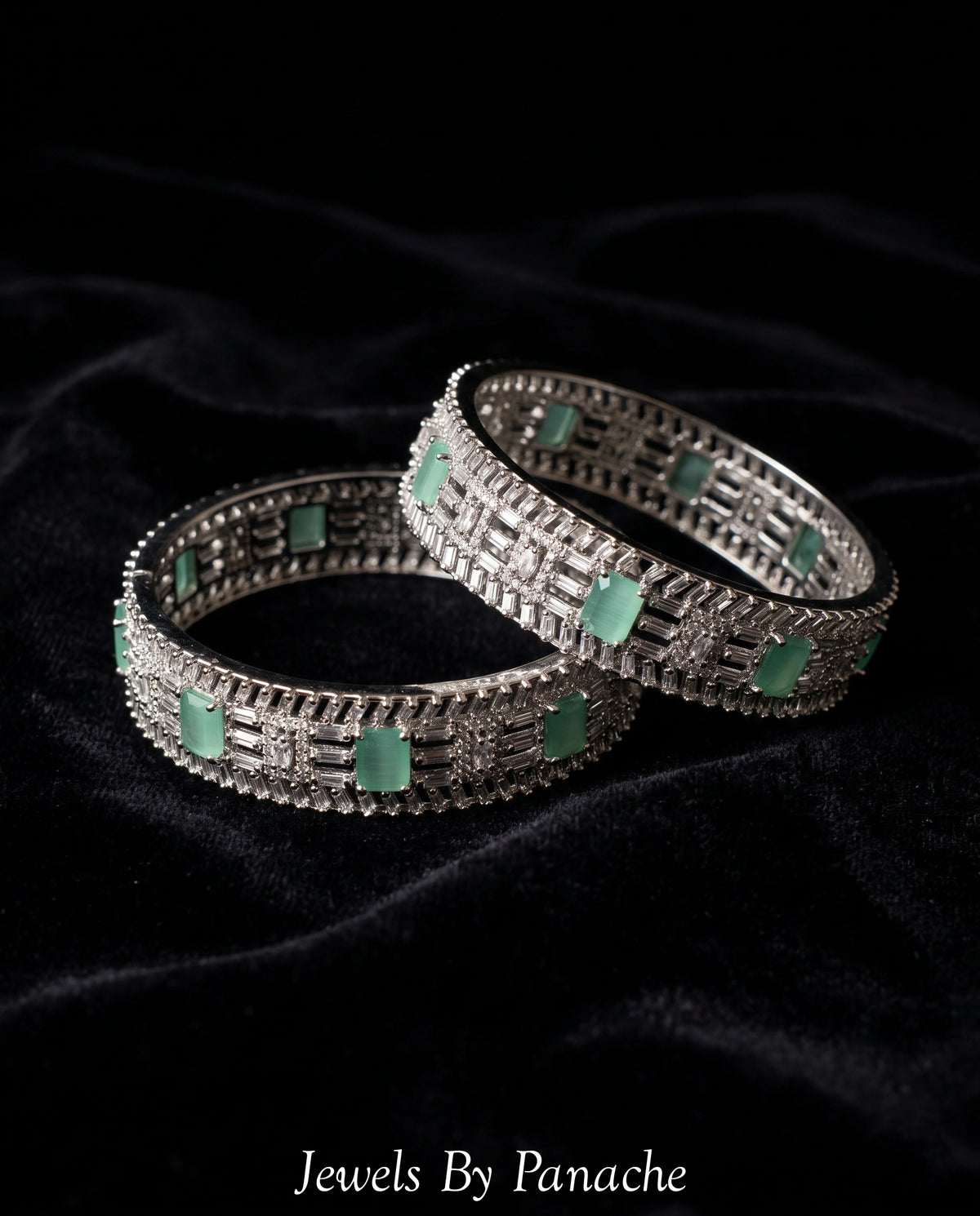 AD Cubic Zircon Bangles with Mint Green & Clear Stonesbridal jewellery Australia