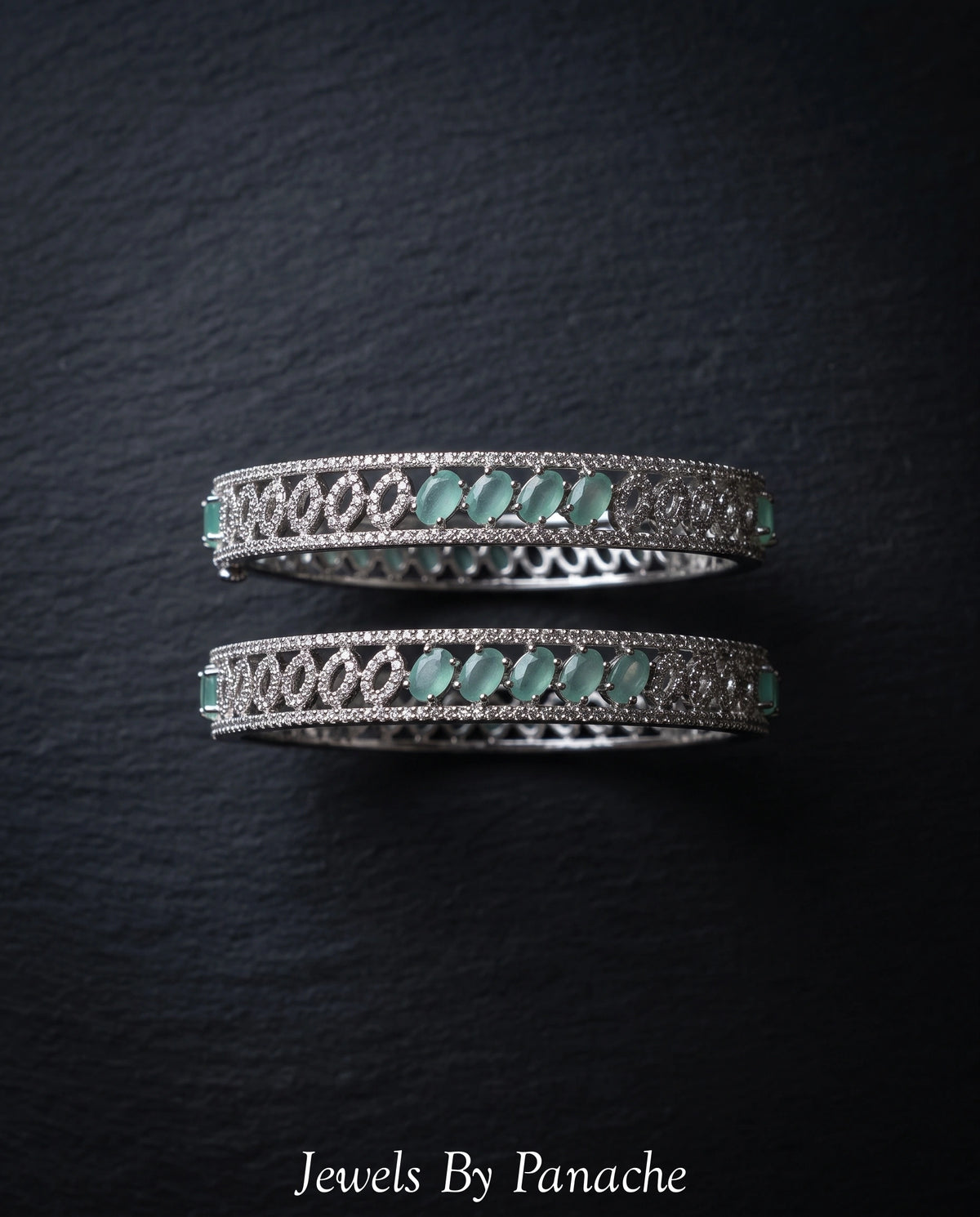 AD Cubic Zirconia Bangles with Mint Stones & Micro CZ Settingbridal jewellery Australia
