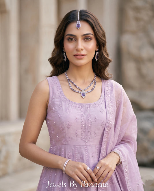 Amara layered CZ bridal necklace worn with wedding outfit luxury bridal jewellery Sydney