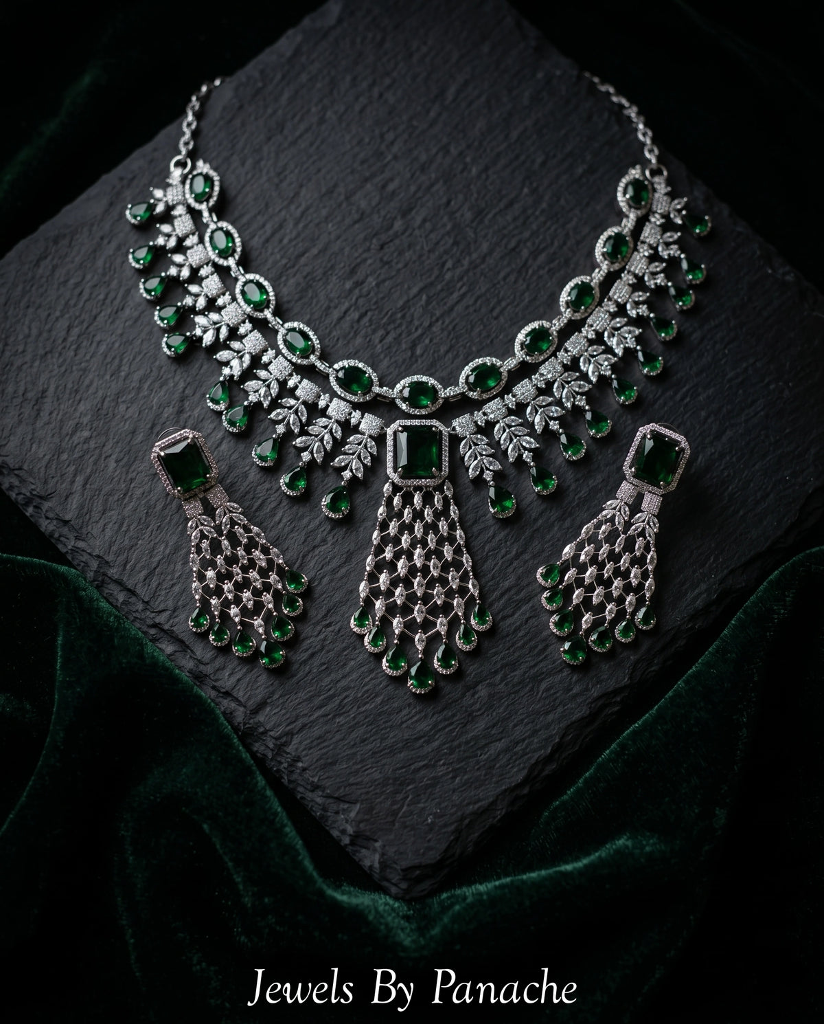 Angela Emerald Green Layered AD Necklace Setbridal jewellery Australia