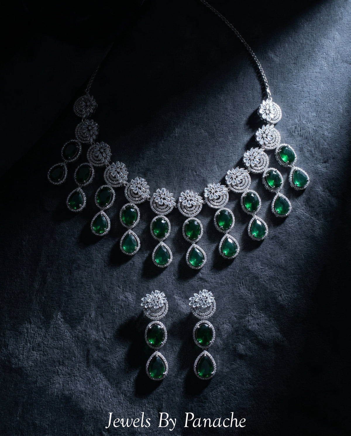CAITLIN Emerald Green American Diamond Necklace Setbridal jewellery Australia