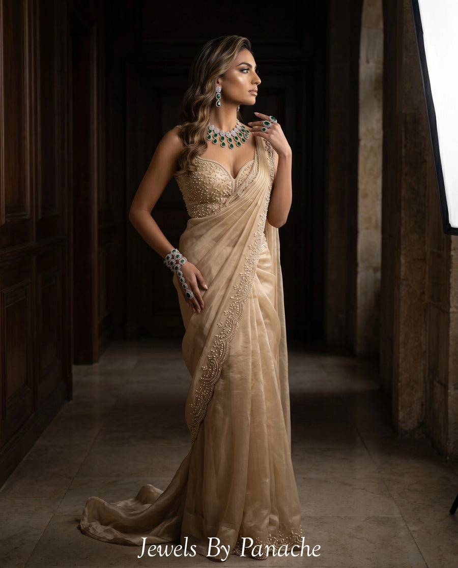 CAITLIN Emerald Green American Diamond Necklace Set styling inspiration