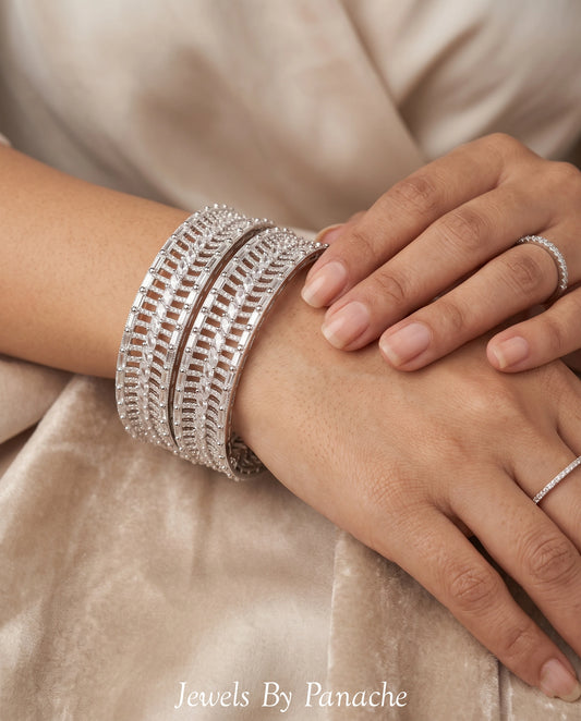 Claw setting clear Cubic Zircon bridal bangles with diamond-like sparkle Australia