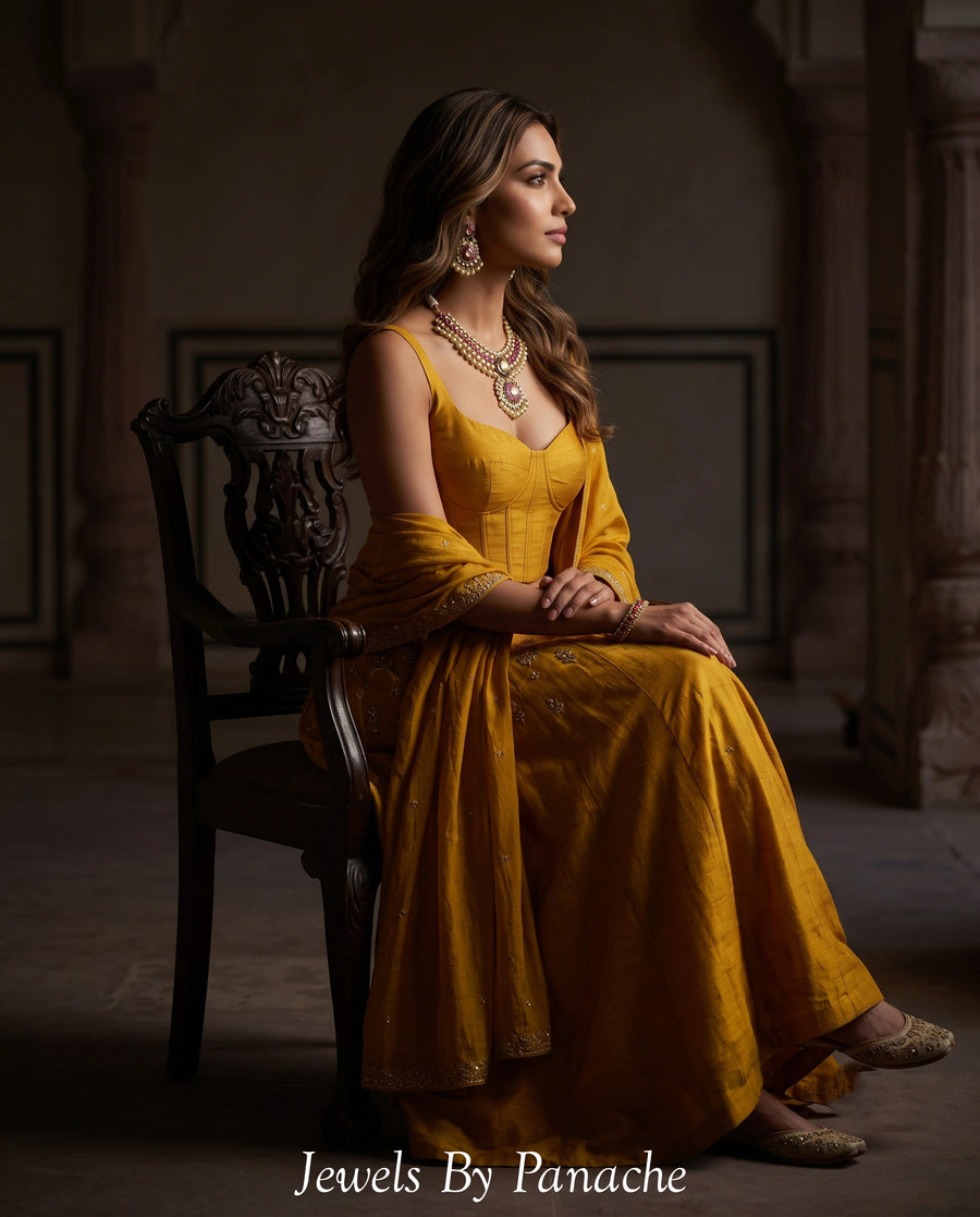 Divya Ruby Pink & Moissanite Bridal Necklace Set styling inspiration