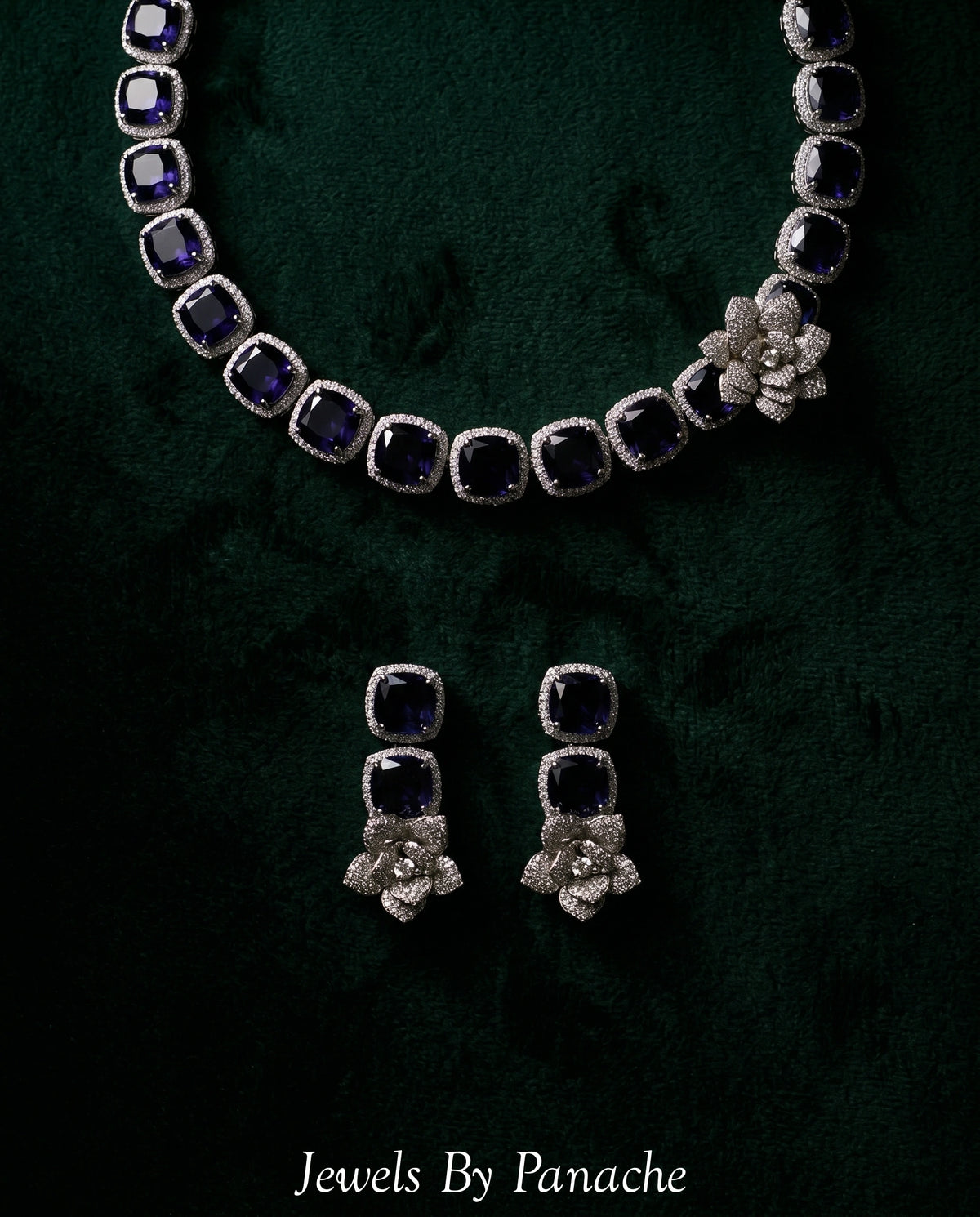 Elara Navy Blue CZ Bridal Necklace Set - AD Necklacebridal jewellery Australia