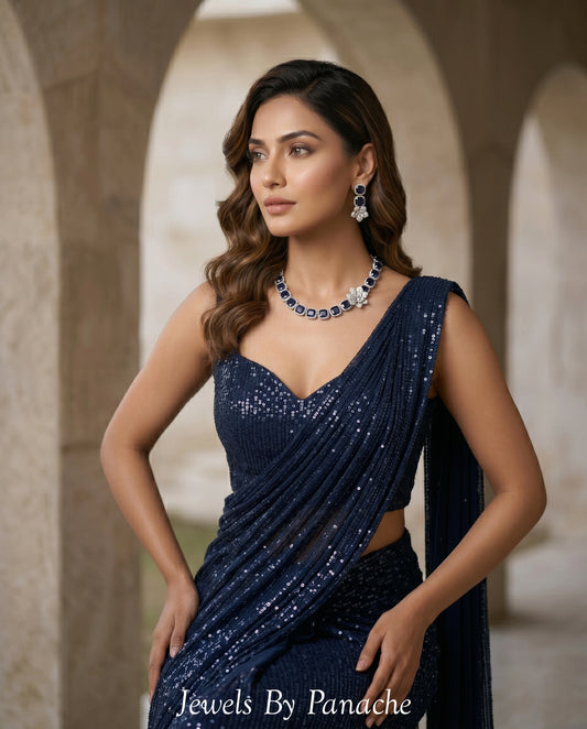 Elara navy blue American Diamond CZ bridal necklace set for Sydney wedding jewellery