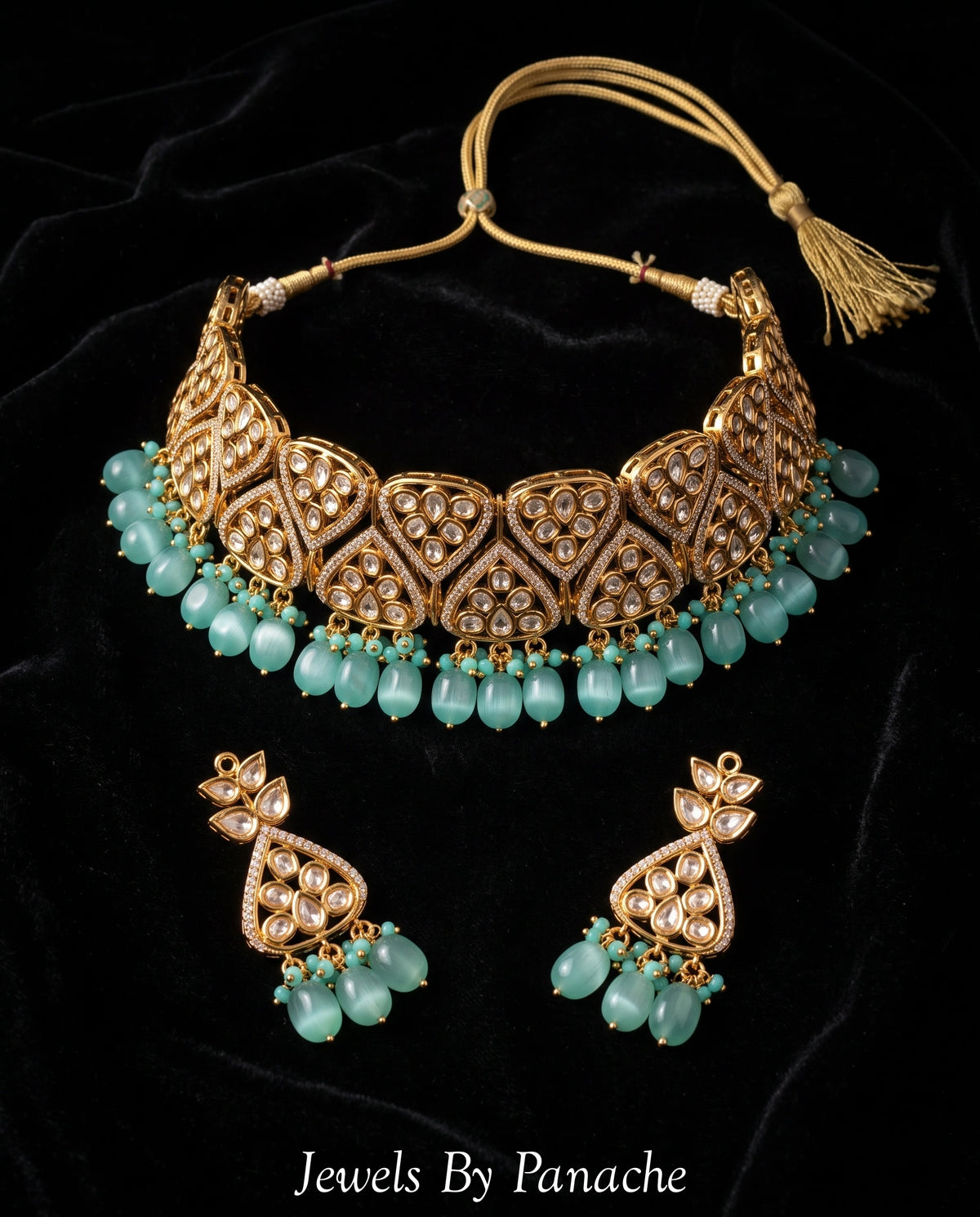 Firdaus Kundan Necklace with Sky Blue Stone Dropsbridal jewellery Australia