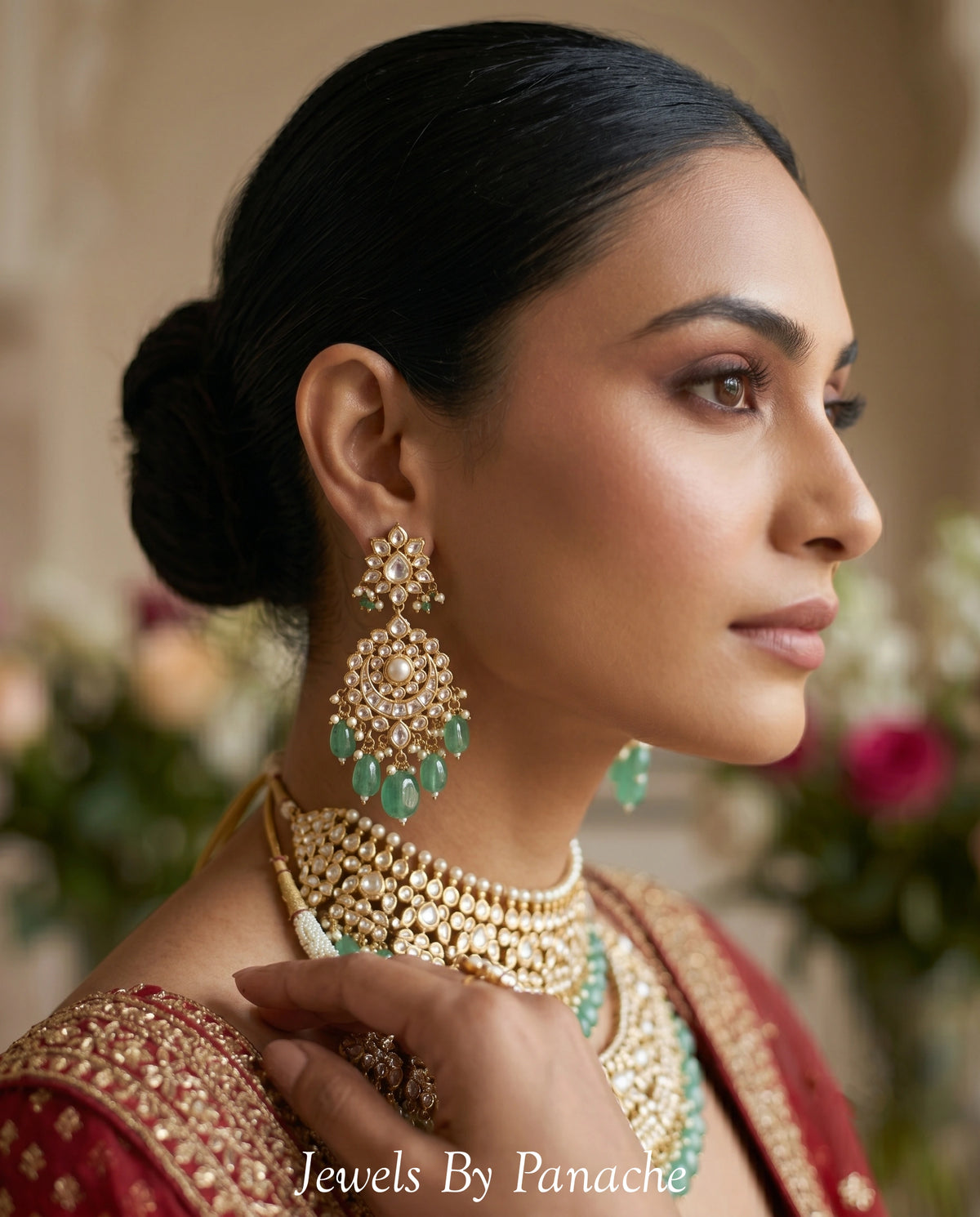 Gayatri Paachi Kundan Bridal Necklace Set with Green Beadsbridal jewellery Australia