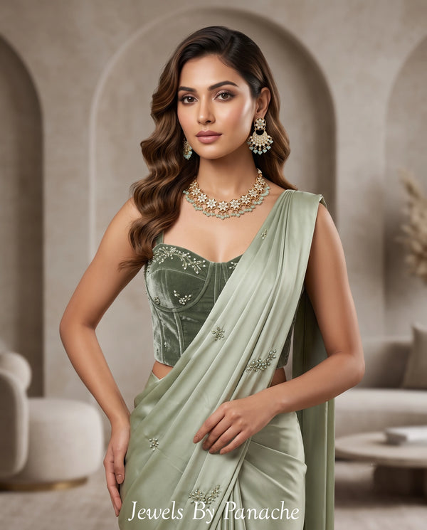 Heer Contemporary Indian Wedding Necklace Set with Aqua Stones