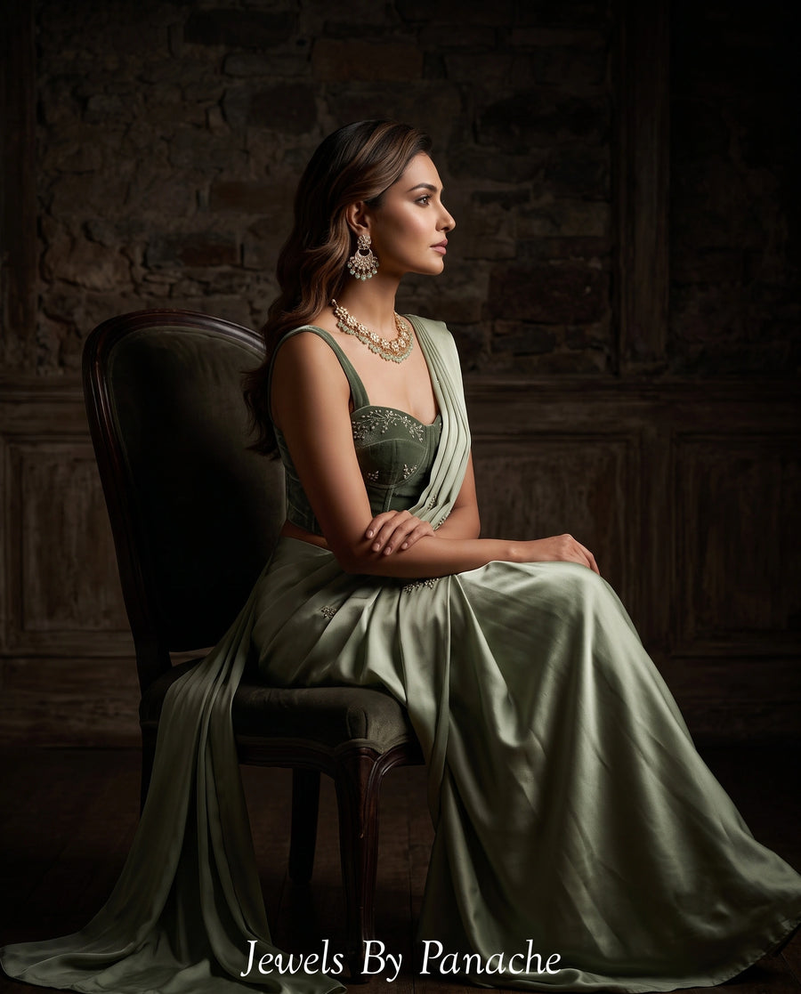 Heer Contemporary Indian Wedding Necklace Set with Aqua Stones styling inspiration