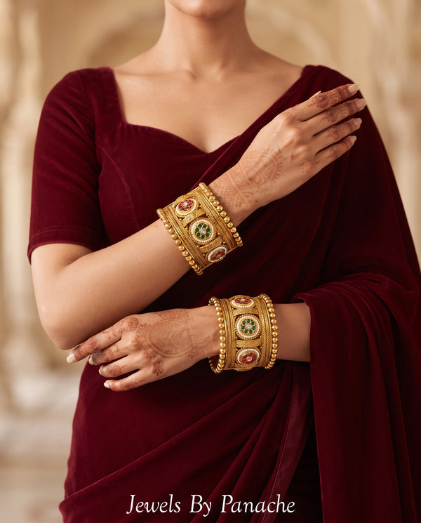Heritage Bridal Wedding Kada Bangles with Pearl Detailing