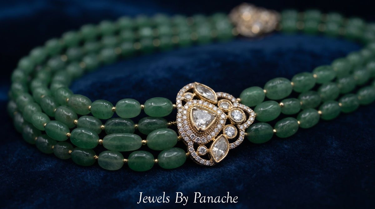 Green Semi-Precious Groom Necklace with Moissanite Pendantbridal jewellery Australia