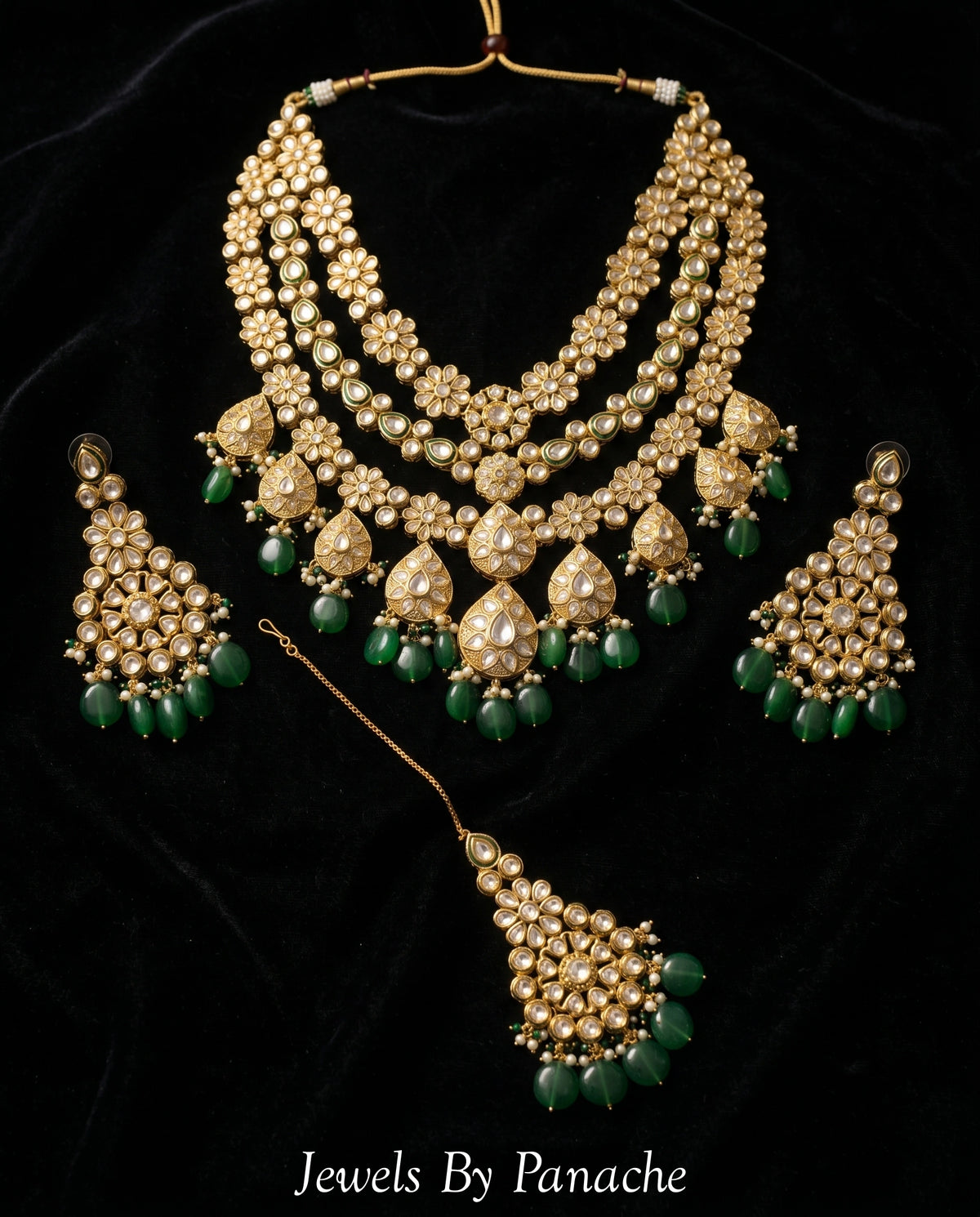 Meher Bridal Necklace Set – Layered Kundan Necklace with Green Beadsbridal jewellery Australia