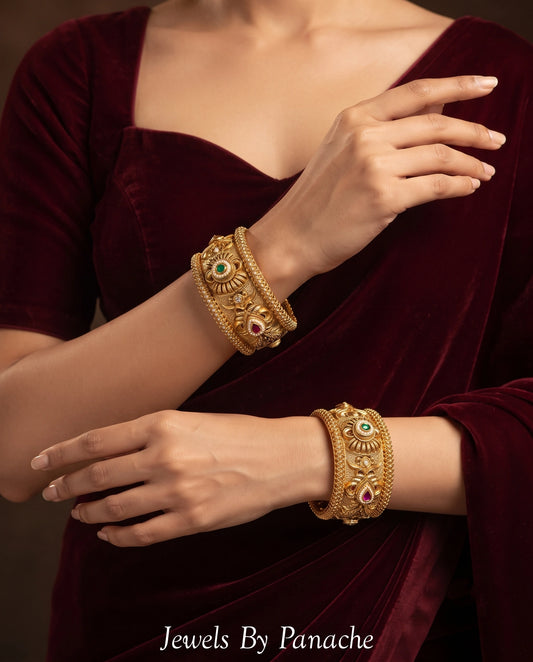 Heritage carved kada bangles with micro pearl piroi bridal jewellery Sydney Australia