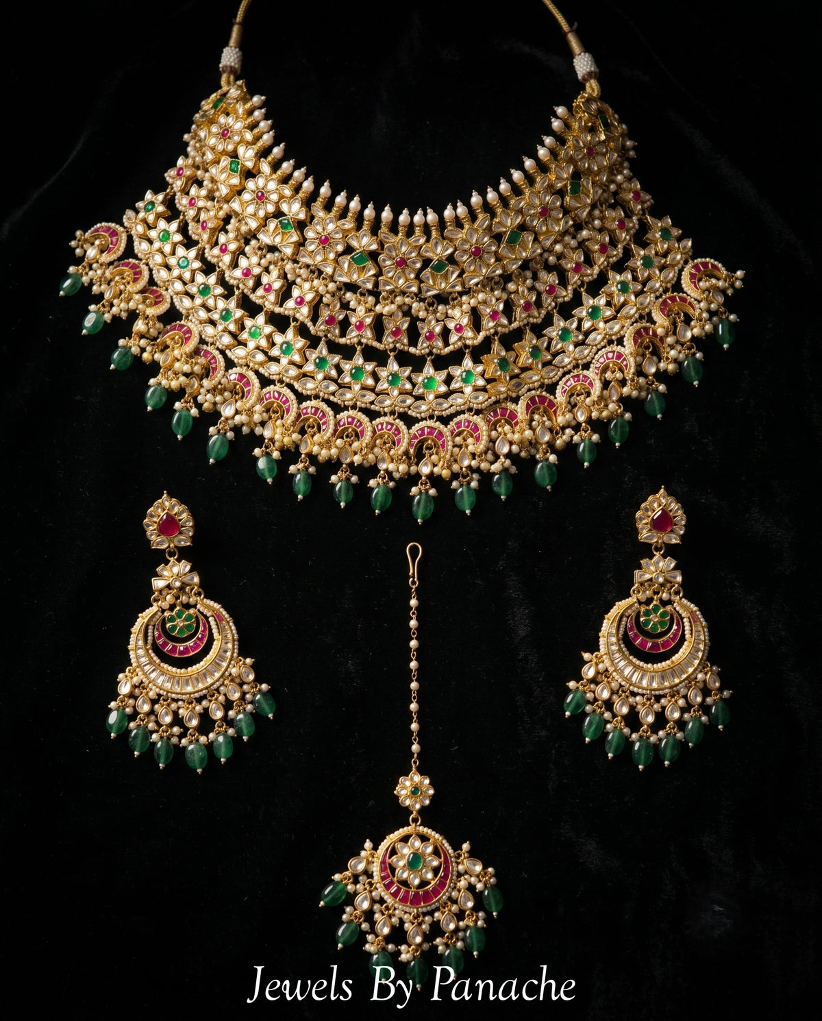 Jodha Bridal Necklace Set – Jadau Paachi Kundan with Pink & Green Stonesbridal jewellery Australia