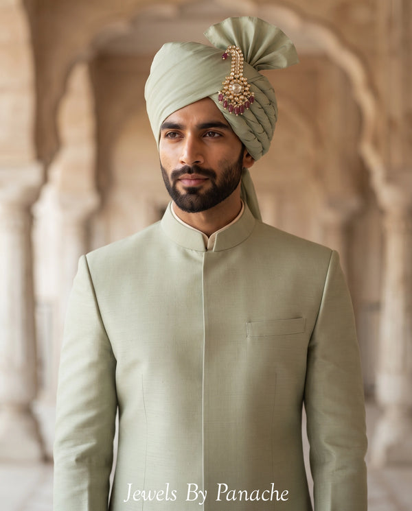 Royal Kundan Groom Kalgi with Pink Stone Drops