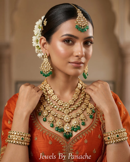 Traditional layered bridal necklace with Kundan craftsmanship for Indian weddings