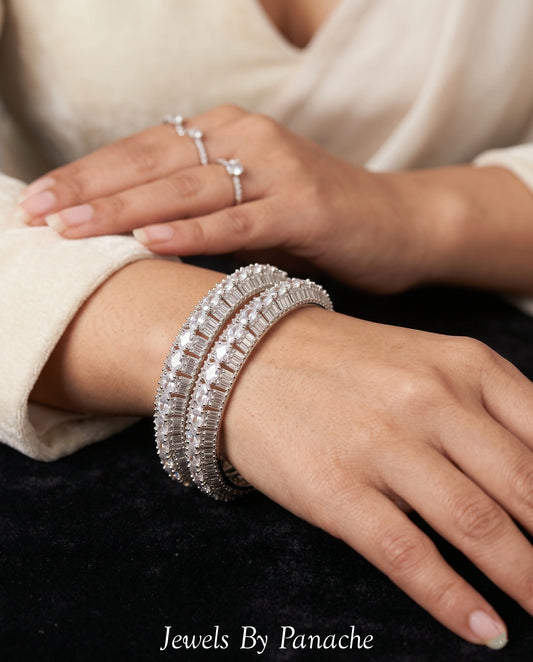 Luxury clear cubic zirconia AD bangles with claw setting bridal jewellery for wedding celebrations in Sydney Australia