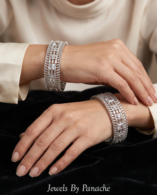 Luxury Cubic Zircon AD bangles with clear stones for bridal jewellery in Sydney