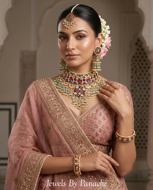 Luxury Mahi Jadau Kundan bridal necklace set displayed for Indian bridal jewellery Australia